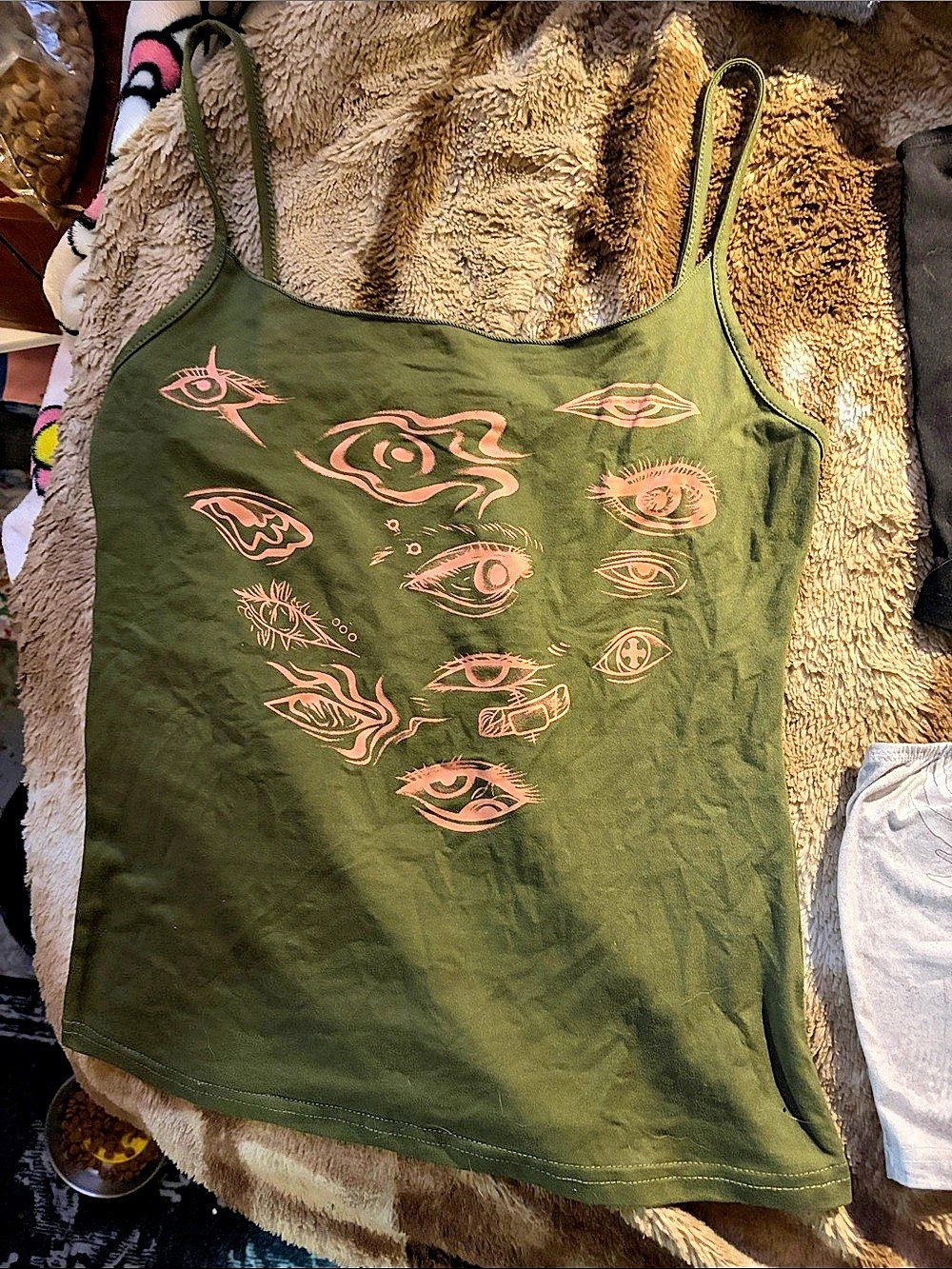 Graphic with butterfly Tank Top in Green & Black and black tube top/ graphic gre